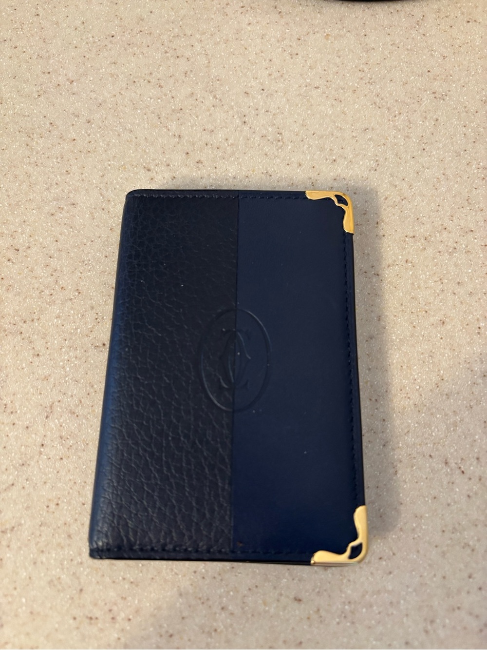 Cartier Leather Card Wallet with Gold Corner Accents - Navy and Black